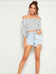 Shein Striped Off the Shoulder Blouse